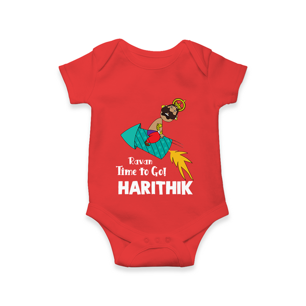 Ravan Time To Go Dussehra Romper - RED - New Born (Chest 14")