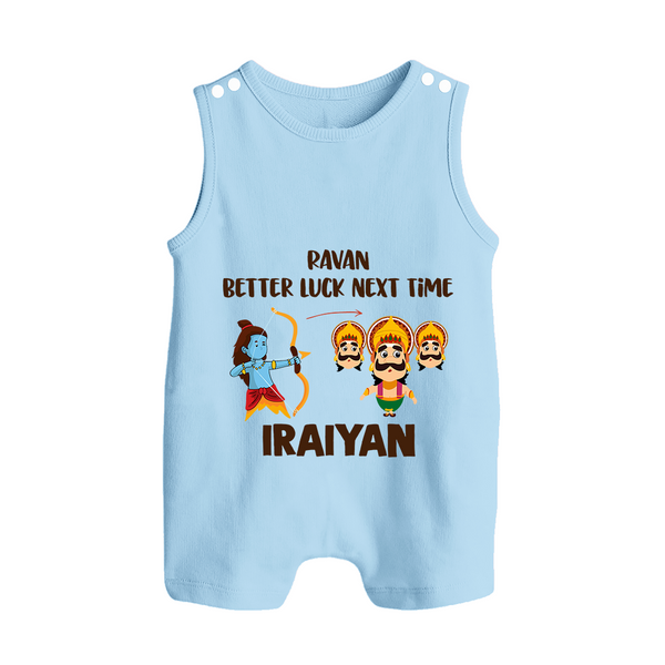 Ravan Better Luck Next Time Dussehra Button Romper - BABY BLUE - New Born (Chest 18")