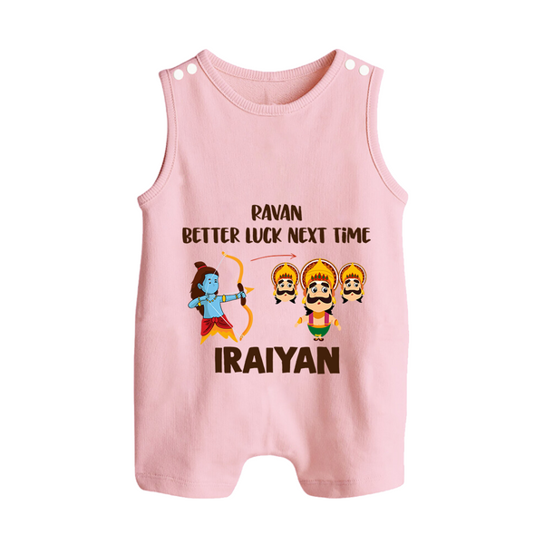 Ravan Better Luck Next Time Dussehra Button Romper - BABY PINK - New Born (Chest 18")