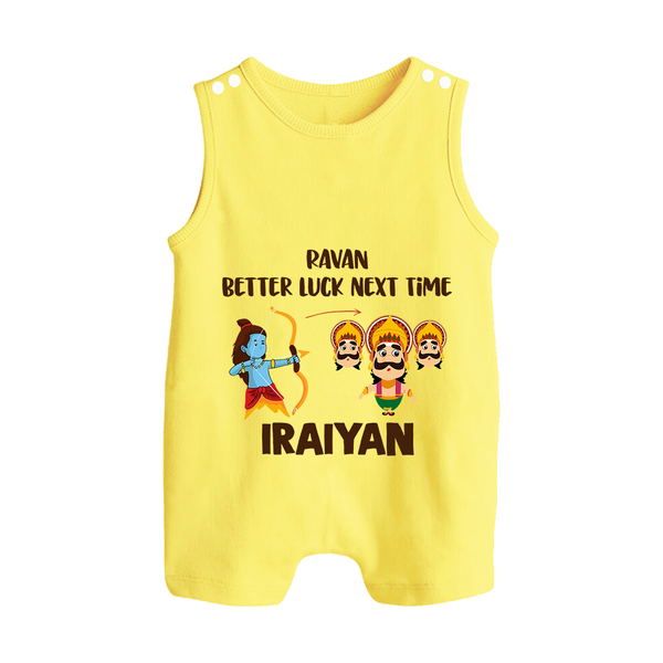 Ravan Better Luck Next Time Dussehra Button Romper - PASTEL YELLOW - New Born (Chest 18")