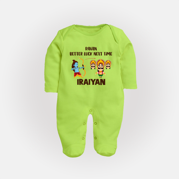 Ravan Better Luck Next Time Dussehra Fullbody suit - LIME GREEN - New Born (Chest 7.5")