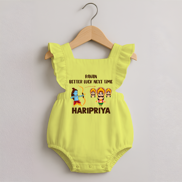 Ravan Better Luck Next Time Dussehra Romper Frock - PASTEL YELLOW - 0 - 3 Months Old (Chest 19")