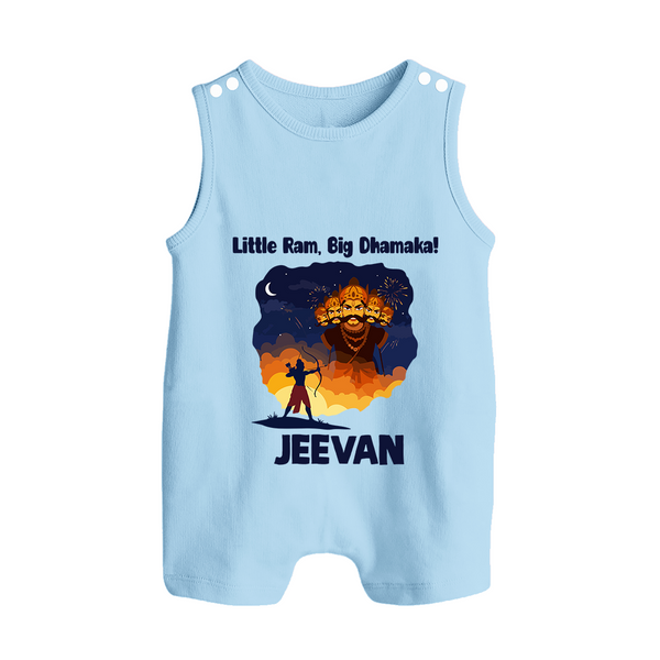 Little Ram Big Dhamaka Dussehra Button Romper - BABY BLUE - New Born (Chest 18")