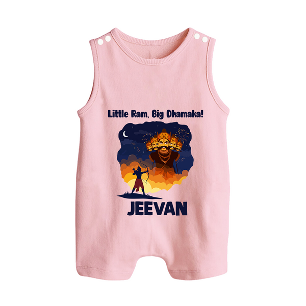 Little Ram Big Dhamaka Dussehra Button Romper - BABY PINK - New Born (Chest 18")