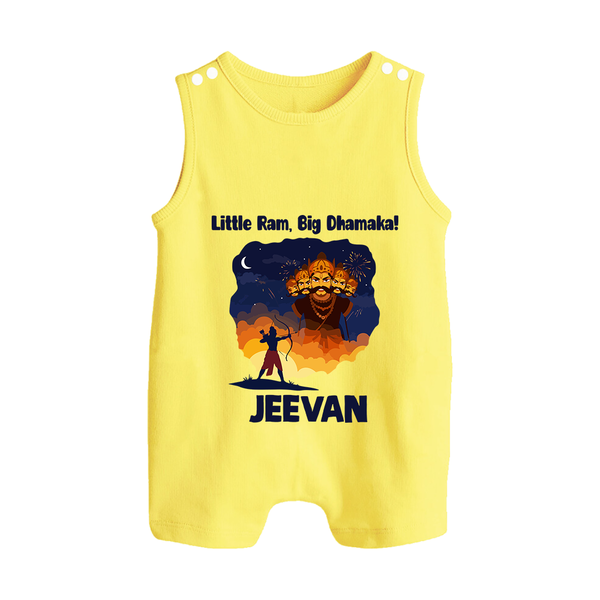Little Ram Big Dhamaka Dussehra Button Romper - PASTEL YELLOW - New Born (Chest 18")