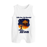 Little Ram Big Dhamaka Dussehra Button Romper - WHITE - New Born (Chest 18")