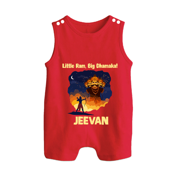 Little Ram Big Dhamaka Dussehra Button Romper - RED - New Born (Chest 18")
