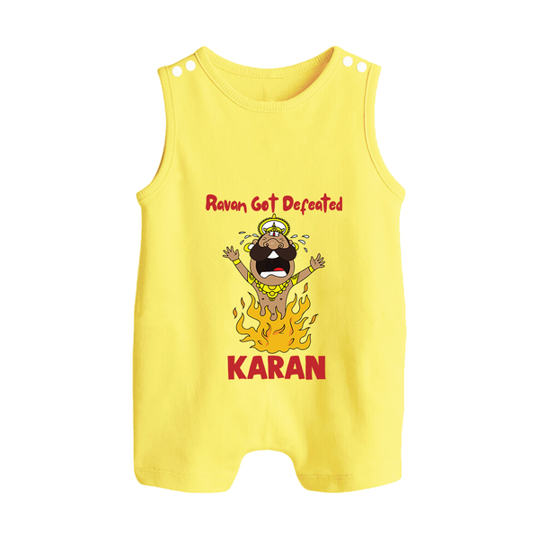 Ravan Defeat Celebration Dussehra Button Romper - PASTEL YELLOW - New Born (Chest 18")