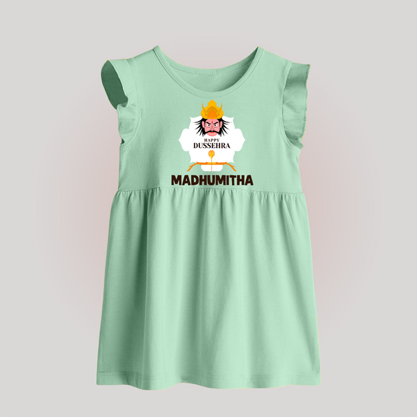 Happy Dussehra Ravan Face Baby Frock - MINT GREEN - 0 - 3 Months Old (Chest 17")