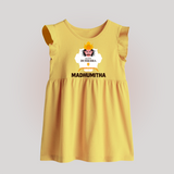 Happy Dussehra Ravan Face Baby Frock - PASTEL YELLOW - 0 - 3 Months Old (Chest 17")