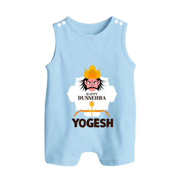 Happy Dussehra Ravan Face Button Romper - BABY BLUE - New Born (Chest 18")