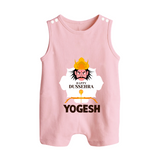 Happy Dussehra Ravan Face Button Romper - BABY PINK - New Born (Chest 18")