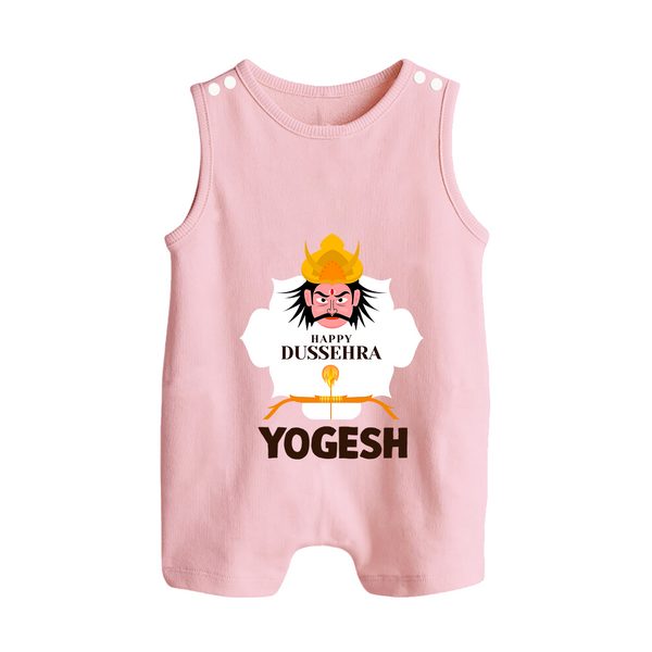 Happy Dussehra Ravan Face Button Romper - BABY PINK - New Born (Chest 18")