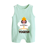 Happy Dussehra Ravan Face Button Romper - MINT GREEN - New Born (Chest 18")