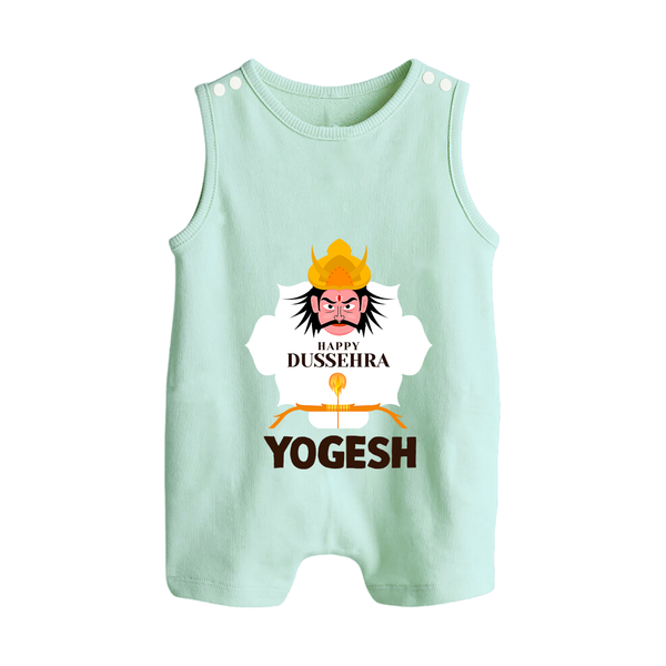 Happy Dussehra Ravan Face Button Romper - MINT GREEN - New Born (Chest 18")