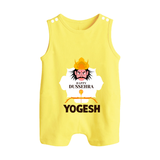 Happy Dussehra Ravan Face Button Romper - PASTEL YELLOW - New Born (Chest 18")