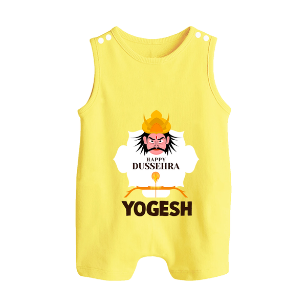 Happy Dussehra Ravan Face Button Romper - PASTEL YELLOW - New Born (Chest 18")