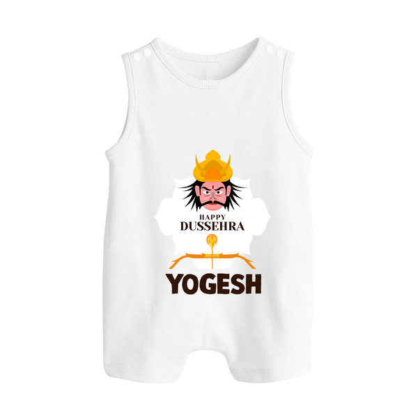 Happy Dussehra Ravan Face Button Romper - WHITE - New Born (Chest 18")