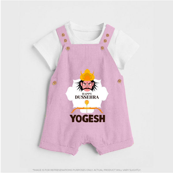 Happy Dussehra Ravan Face Dungaree - BABY PINK - 0 - 5 Months Old (Chest 18")