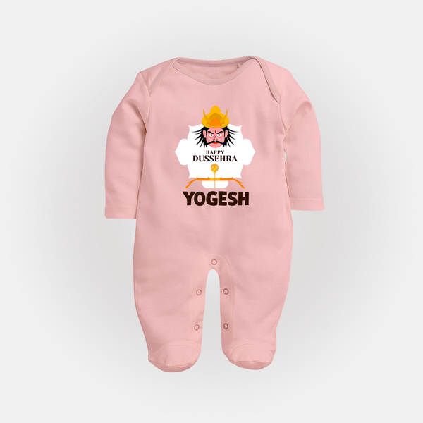 Happy Dussehra Ravan Face Fullbody suit - BABY PINK - New Born (Chest 7.5")