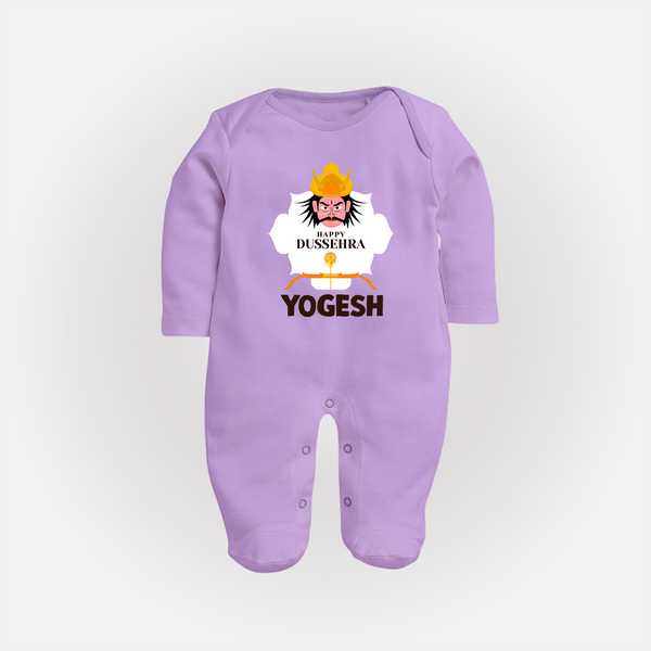 Happy Dussehra Ravan Face Fullbody suit - LILAC - New Born (Chest 7.5")
