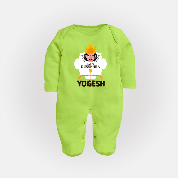 Happy Dussehra Ravan Face Fullbody suit - LIME GREEN - New Born (Chest 7.5")