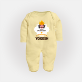 Happy Dussehra Ravan Face Fullbody suit - PASTEL YELLOW - New Born (Chest 7.5")