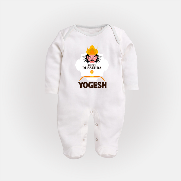 Happy Dussehra Ravan Face Fullbody suit - WHITE - New Born (Chest 7.5")