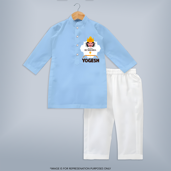 Happy Dussehra Ravan Face Kurta - BABY BLUE - 3 - 6 Months Old (Chest 24", Kurta Length 14'', Waist 19", Pant Length 14")