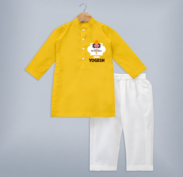 Happy Dussehra Ravan Face Kurta - CHROME YELLOW - 3 - 6 Months Old (Chest 24", Kurta Length 14'', Waist 19", Pant Length 14")