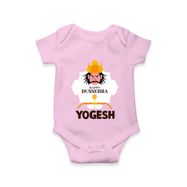 Happy Dussehra Ravan Face Romper - BABY PINK - New Born (Chest 14")
