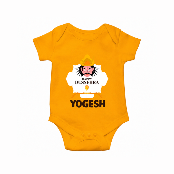 Happy Dussehra Ravan Face Romper - CHROME YELLOW - New Born (Chest 14")