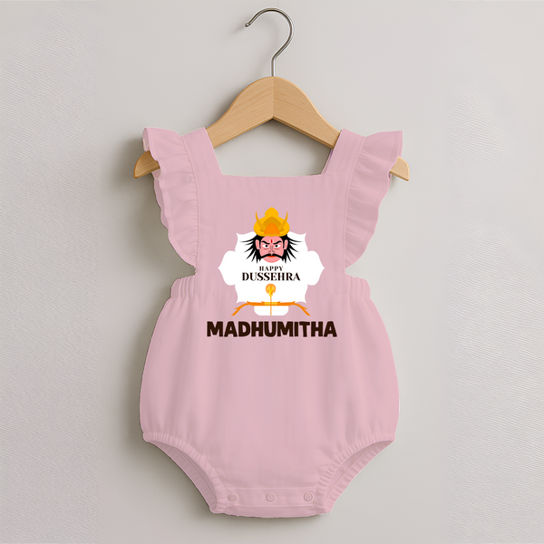 Happy Dussehra Ravan Face Romper Frock - BABY PINK - 0 - 3 Months Old (Chest 19")