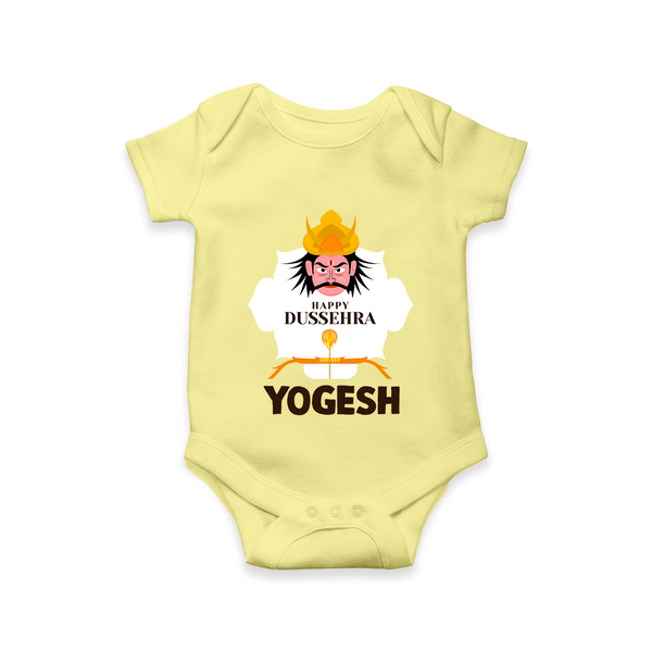 Happy Dussehra Ravan Face Romper - PASTEL YELLOW - New Born (Chest 14")