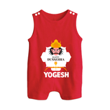 Happy Dussehra Ravan Face Button Romper - RED - New Born (Chest 18")