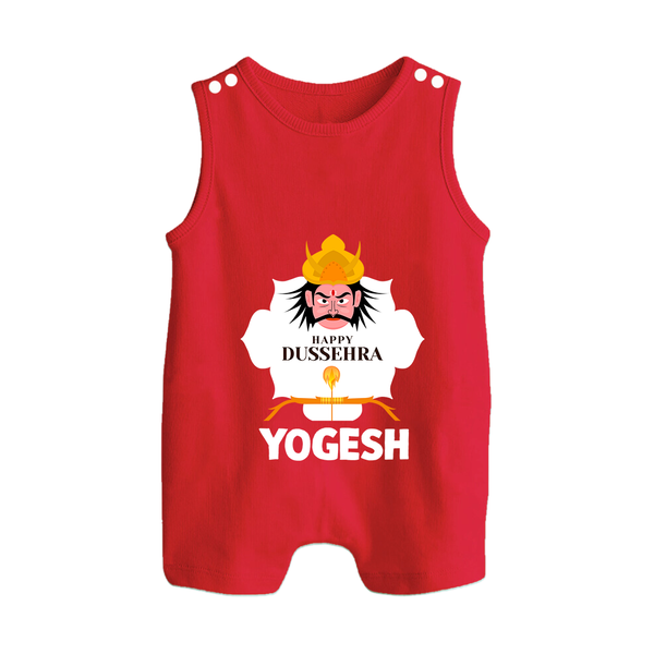 Happy Dussehra Ravan Face Button Romper - RED - New Born (Chest 18")