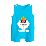 Happy Dussehra Ravan Face Button Romper - SKY BLUE - New Born (Chest 18")