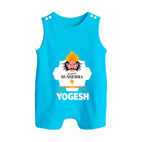 Happy Dussehra Ravan Face Button Romper - SKY BLUE - New Born (Chest 18")