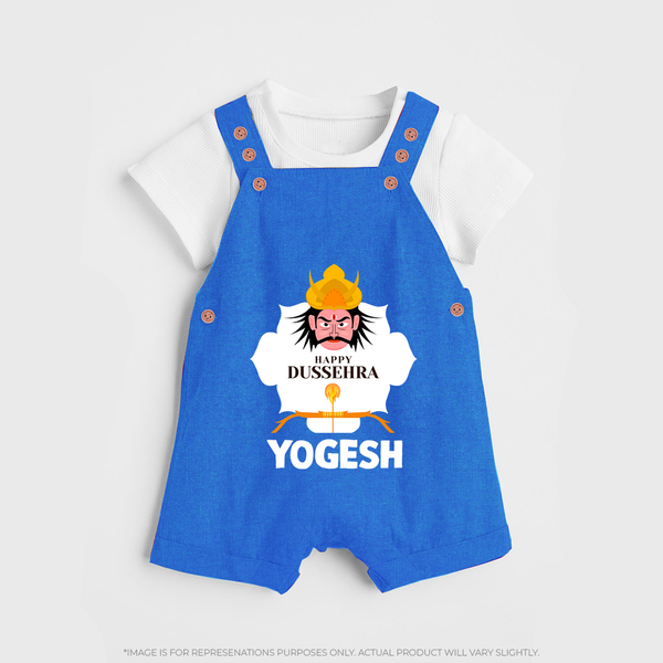 Happy Dussehra Ravan Face Dungaree - COBALT BLUE - 0 - 5 Months Old (Chest 18")