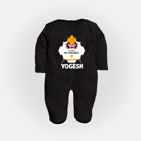 Happy Dussehra Ravan Face Fullbody suit - BLACK - New Born (Chest 7.5")