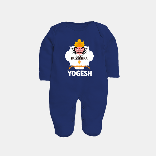 Happy Dussehra Ravan Face Fullbody suit - NAVY BLUE - New Born (Chest 7.5")
