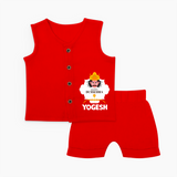 Happy Dussehra Ravan Face Jabla - RED - 0 - 3 Months Old (Chest 9.8")