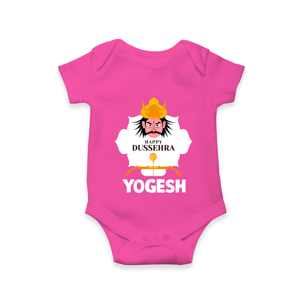 Happy Dussehra Ravan Face Romper - HOT PINK - New Born (Chest 14")