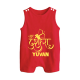 Ram Arrow Victory Dussehra Button Romper - RED - New Born (Chest 18")