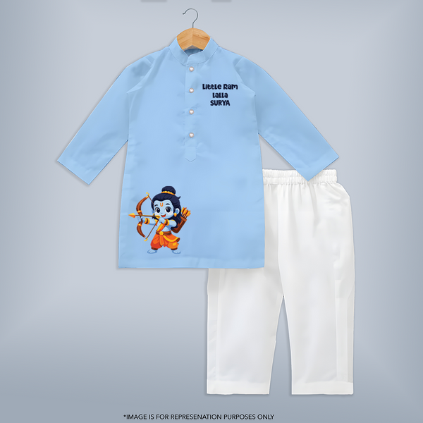 Little Ram Lalla Bow Warrior Kurta - BABY BLUE - 3 - 6 Months Old (Chest 24", Kurta Length 14'', Waist 19", Pant Length 14")
