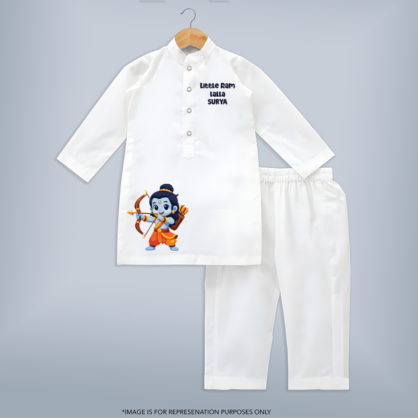 Little Ram Lalla Bow Warrior Kurta - WHITE - 3 - 6 Months Old (Chest 24", Kurta Length 14'', Waist 19", Pant Length 14")