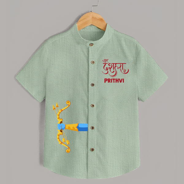 Dussehra Bow Victory Celebration Shirt - MINT GREEN - 0 - 6 Months Old (Chest 23")