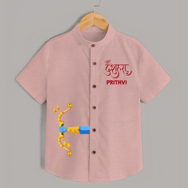 Dussehra Bow Victory Celebration Shirt - PEACH - 0 - 6 Months Old (Chest 23")