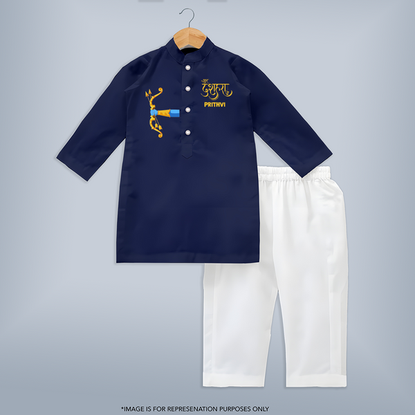 Dussehra Bow Victory Celebration Kurta - NAVY BLUE - 3 - 6 Months Old (Chest 24", Kurta Length 14'', Waist 19", Pant Length 14")