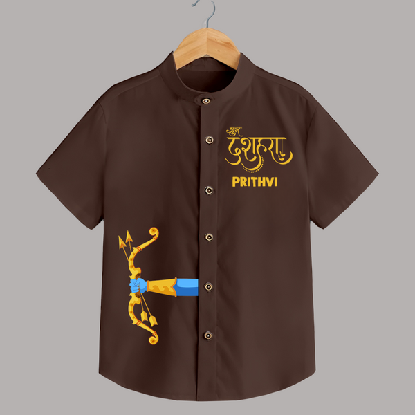 Dussehra Bow Victory Celebration Shirt - CHOCOLATE BROWN - 0 - 6 Months Old (Chest 23")